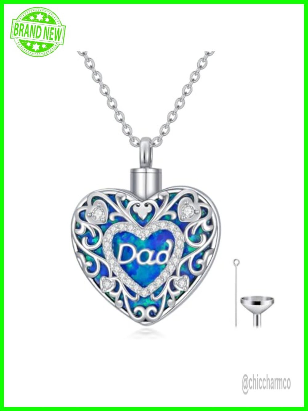 925 Sterling Silver Urn Necklace Heart Created Opal Ashes Keepsake Memorial